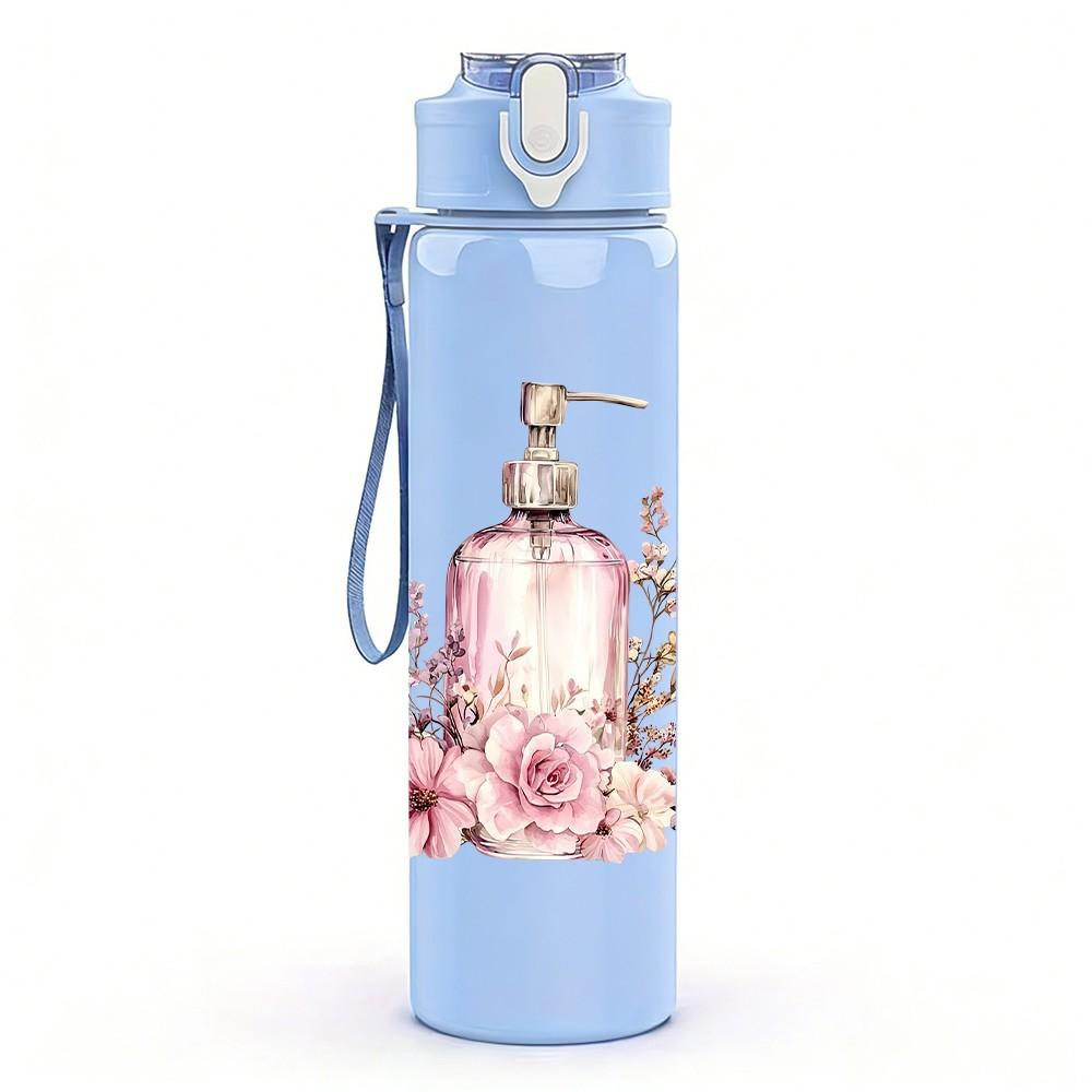1PC Perfume Bottle Floral Vintage Pattern 750ml Color Plastic Sports Water Bottle Leakproof Flip Straw Lid Suitable for Sports Office Home Use