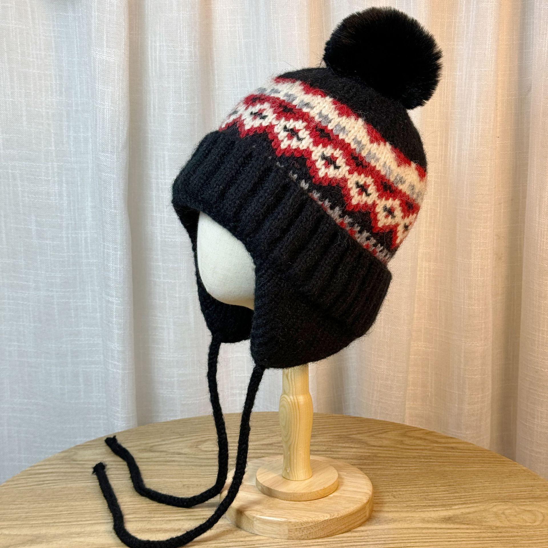 

Новая вязаная шерстяная шапка для женщин Зимняя теплая шапка с защитой ушей Зимняя защита для велоспорта от холодного ветра Утолщенная шапка-балаклава Лей Фэн one size