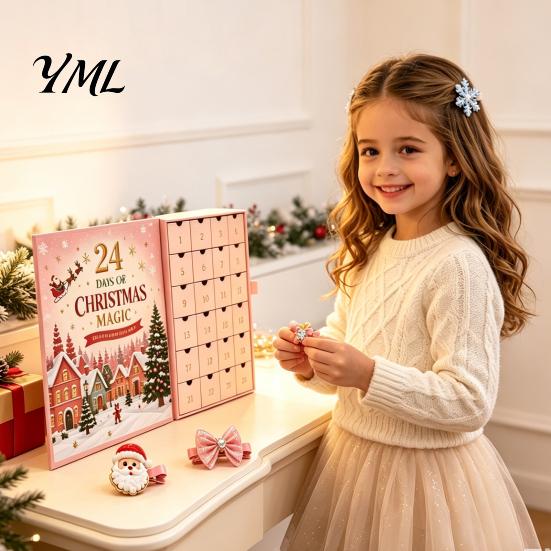 Christmas Party Hair Styling 24-Day Clip Advent Calendar, Girls Countdown Box with Sweet Style Accessories 24 Cute Hairpins, Holiday Gift, DIY Clips