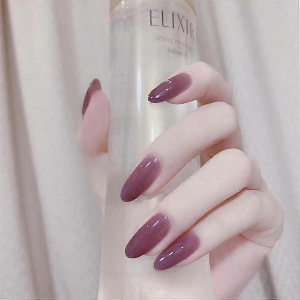 2025 Press on Nails Easy Application, Long-lasting Wear Reusable Fake Nails, Almond Pure Colour Glossy Acrylic Nails for Home Diy Manicure, Exquisite