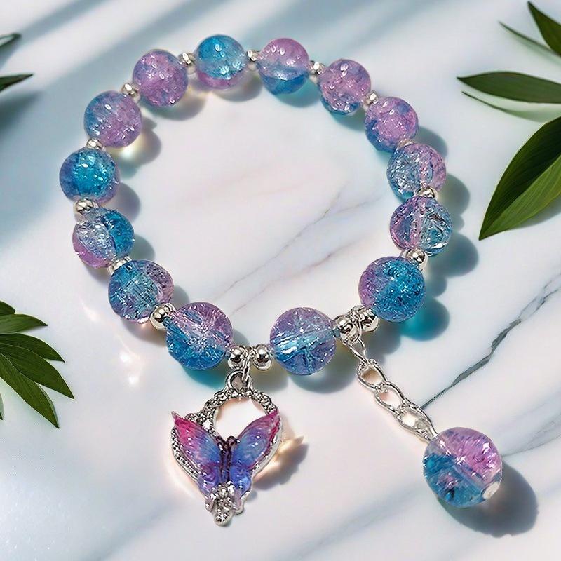 2026 Iridescent Butterfly Bracelet - Colorful 10mm Beads, Color-block Design, Cross-border Gift