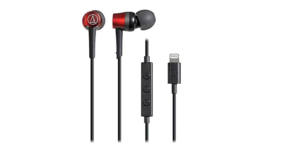 Audio-Technica ATH-CKD3Li RD Earphones with Microphone, Lightning Cable, 1.2m, In-Ear Type, Red, Compact