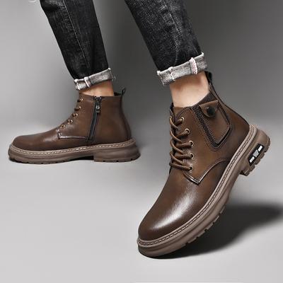 Herrenmode Echtleder Stiefel 2024 Neu Herbst Winter Klassische Stiefeletten Cowboy Stiefel Herren Britischer Stil Warme Plüsch Motorradstiefel