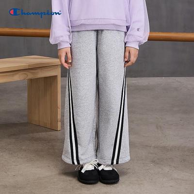 Girls' Embroidered Striped Drawstring Wide-Leg Sports Pants