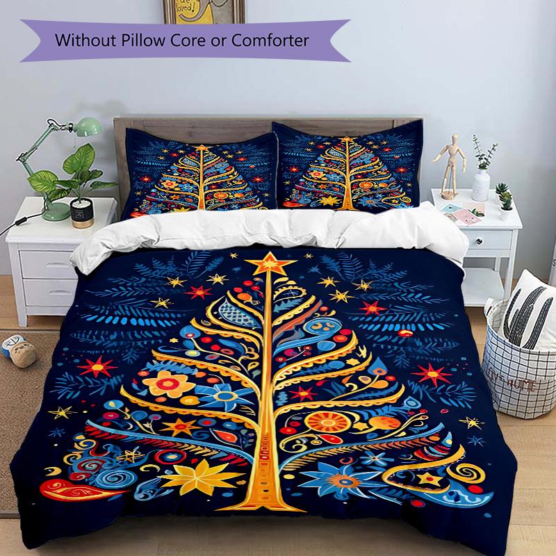 3pcs Christmas Tree Bedding Set, Includes 1 Comforter + 2 Pillowcases, Without Pillow Inserts, Soft Comfortable, Lightweight Breathable061