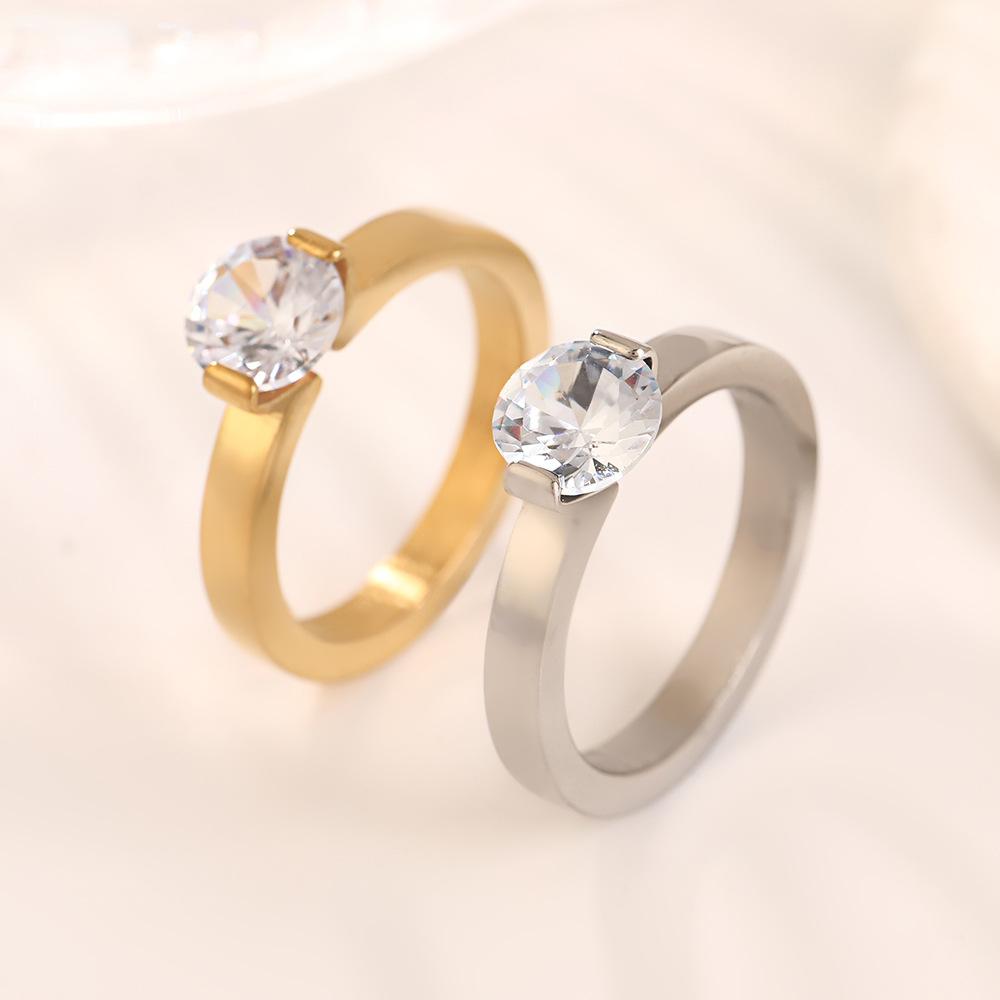 1 Carat Shiny Crystal Ring For Wedding Titanium Steel Top Quality Gold Color Jewelry Love Gift Woman Ring
