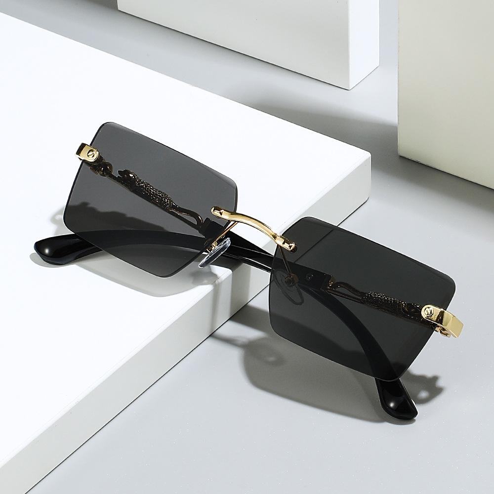New square fashion sunglasses European and American personality borderless leopard decoration personality trimmed PC sunglasses