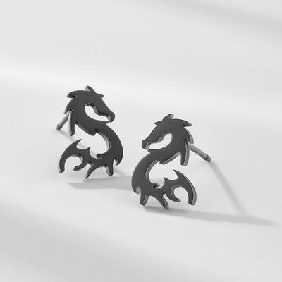 My Shape Punk Dragon Totem Stud Earrings for Men Women Hippop Black Color Stainless Steel Earring Vintage Jewelry Celtics Amulet