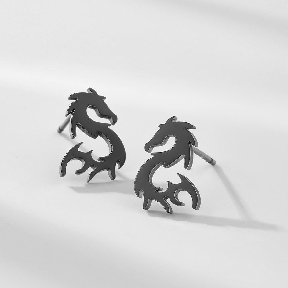 My Shape Punk Dragon Totem Stud Earrings for Men Women Hippop Black Color Stainless Steel Earring Vintage Jewelry Celtics Amulet