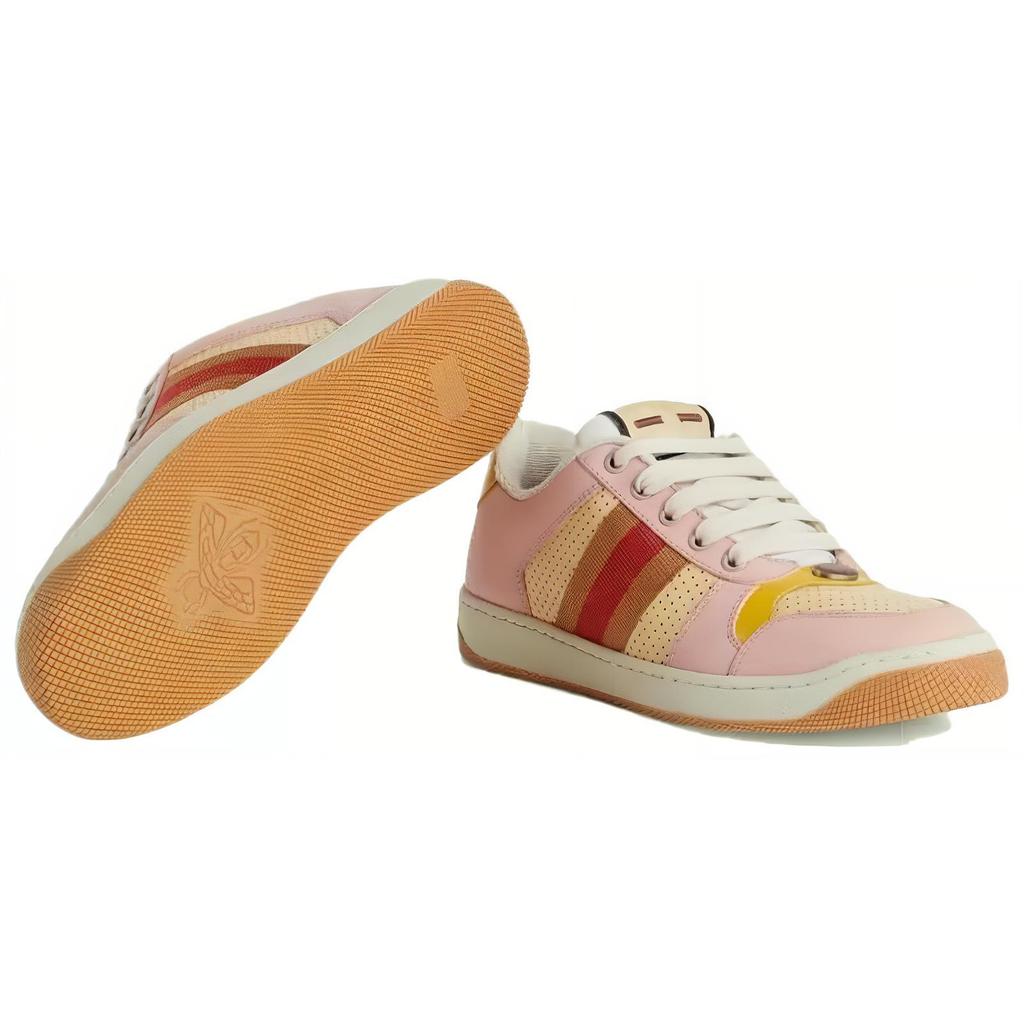 GUCCI Screener Lace Up Low top Stylish Skateboarding Shoes Women's Pink Yellow Brown 708295 0YIA0 6960
