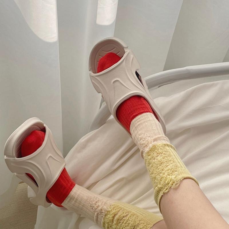 Women Men Ripped Destroyed Crew Socks Harajuku Personality Hollow-Out Holes Tassel Colorblock Cotton Calf High Socks