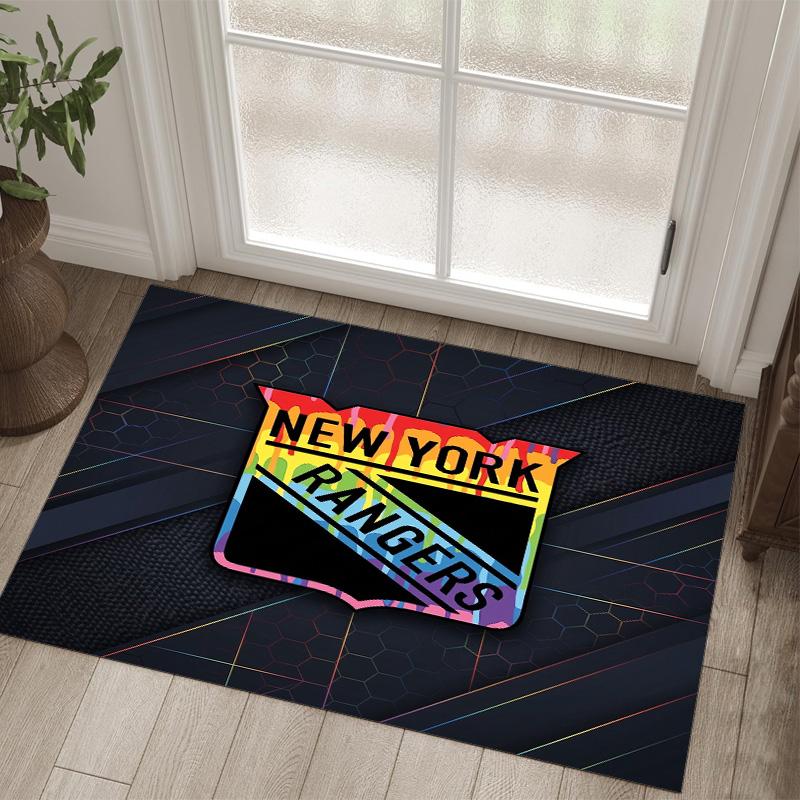New York Rangers Design Crystal Velvet Carpet Cozy Non?Slip Printed Rug For Bedroom Living Room Entrance