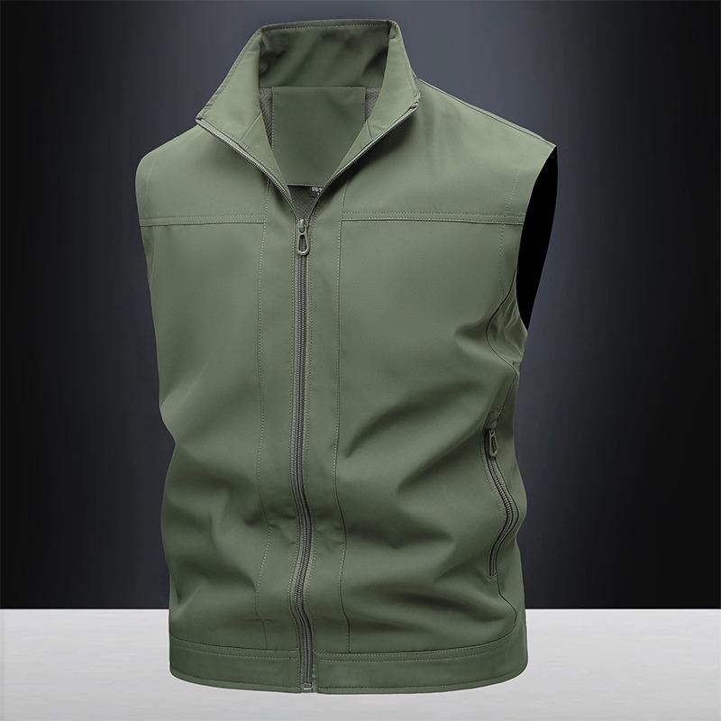 Workwear Casual Vest Stand Collar Men's Zipper Pocket Top