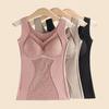 Sleeveless Thermal Tank Top for Women Fleece Lined Lace V Neck Base Layer with Built In Bra Warm Camisole Undershirts for Cold Weather