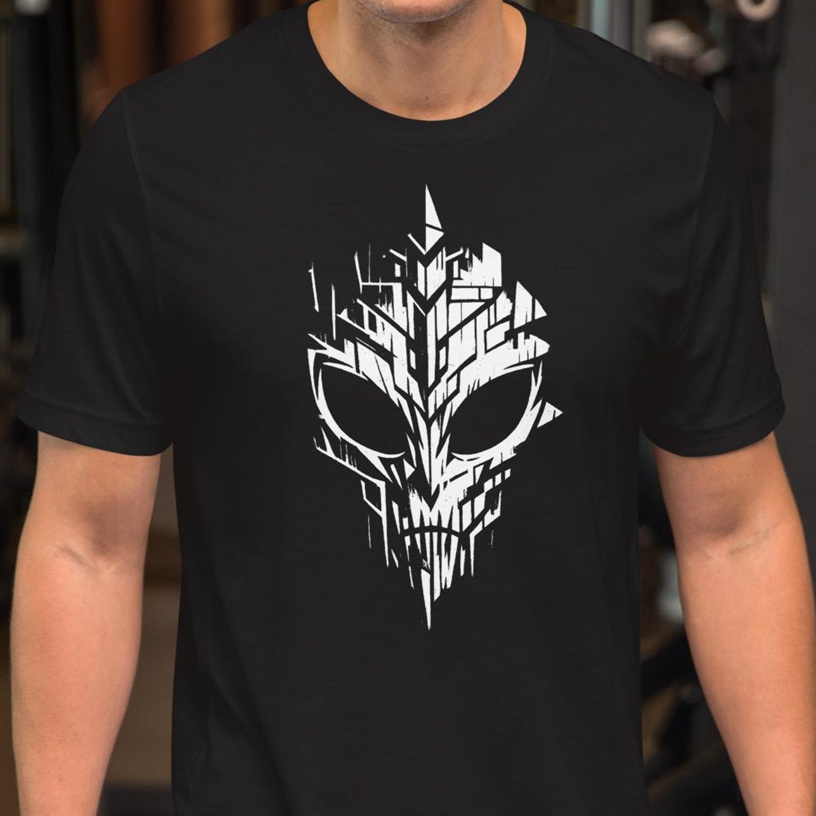 Brutalist Cyberpunk Skull Shirt, Geometric Gothic Streetwear Tee S