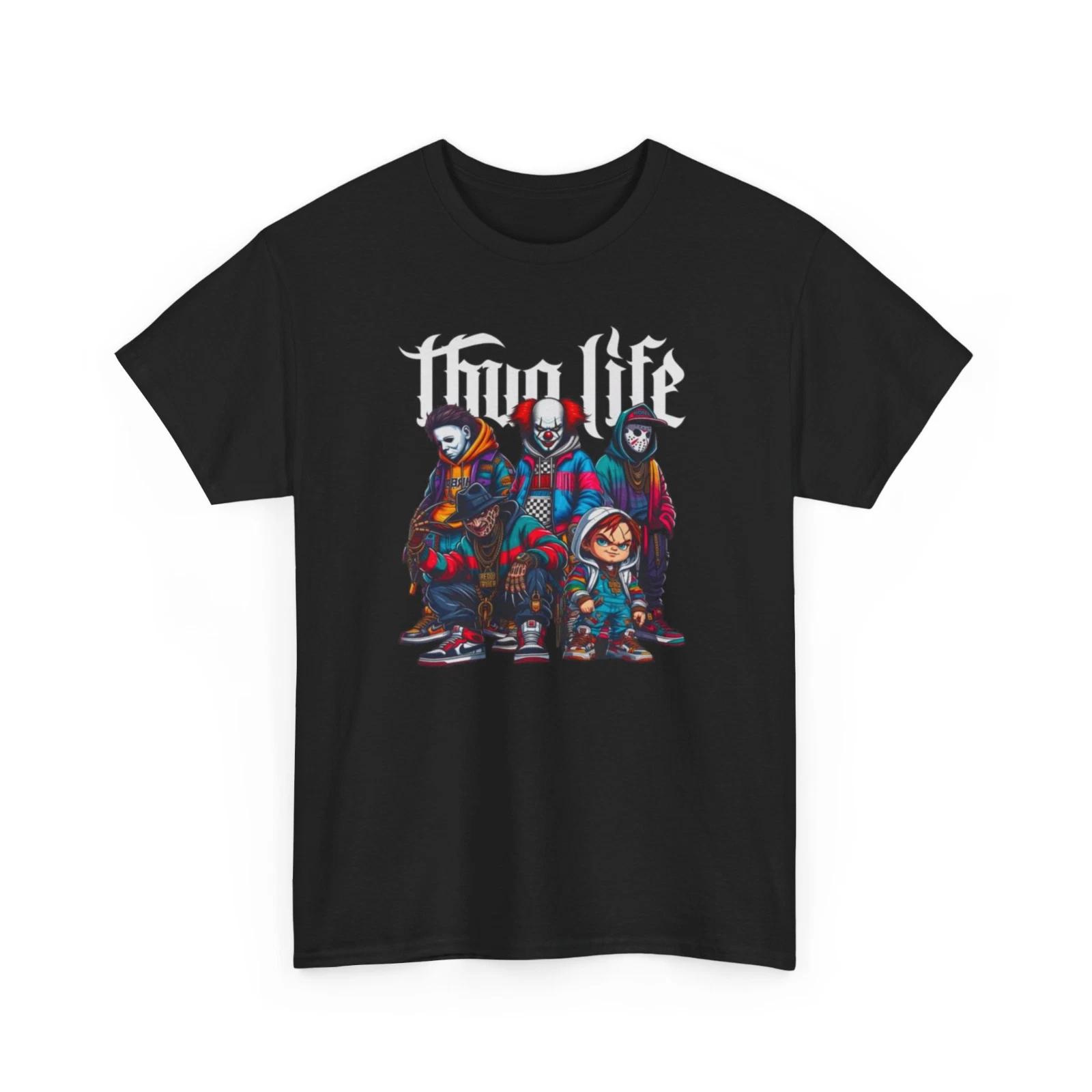 Thug Life Gangster Horror Icons Halloween T-Shirt | Retro Streetwear Tee 2XL