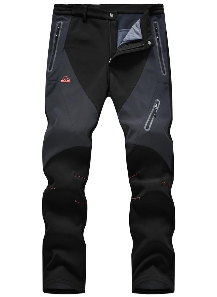 Gopuune Men's Winter Pants, Fleece-Lined, Windproof, Water-Repellent, Warm, and Abrasion-Resistant for Hiking, Cycling, and Work Wear (Black, Size L)