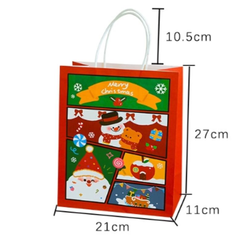 Merry Christmas Kraft Paper Gift Tote Bags Packaging Child For Candy Snack Storage Pouch Birthday Party Favors