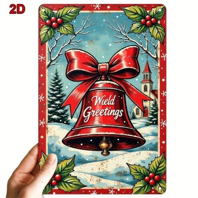 Vintage Merry Christmas Metal Sign, Retro Holiday Wall Decor 20x30cm