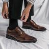 Fashion British style low-top leather shoes large size lace-up business dress shoes Brock pointed men's shoes