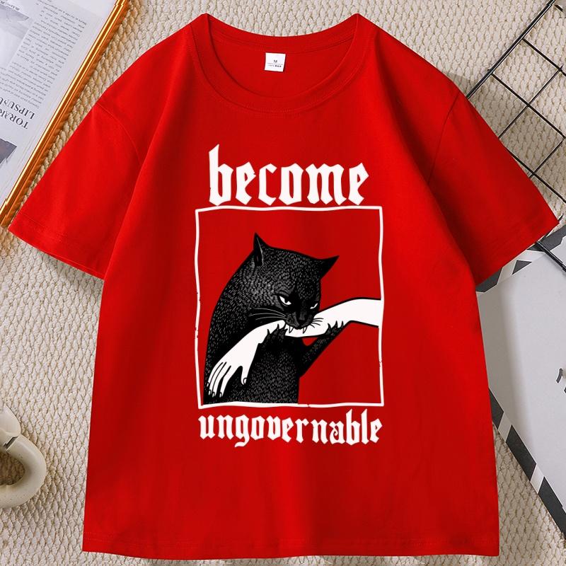 Men's T-shirts Funny Become Ungovernable Funny Graphic Cat Biting Hand T-shirt Vintage Graphic Tee Silly Cats Tshirt