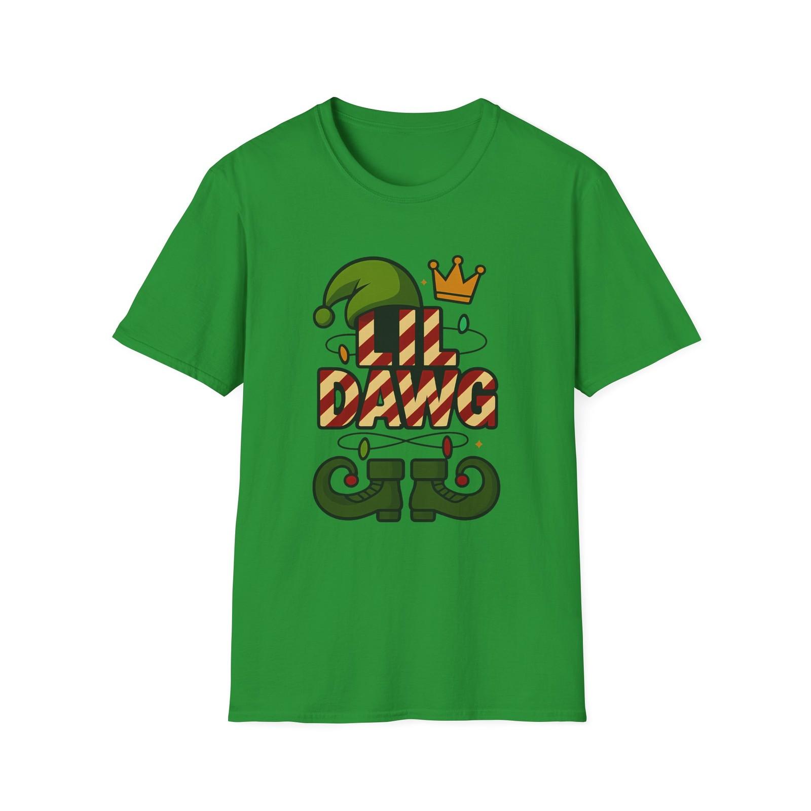 Unisex Softstyle T-Shirt Mens Womens Tees Top Lil Dawg Elf Hat Candy Cane Crown Christmas Holiday S