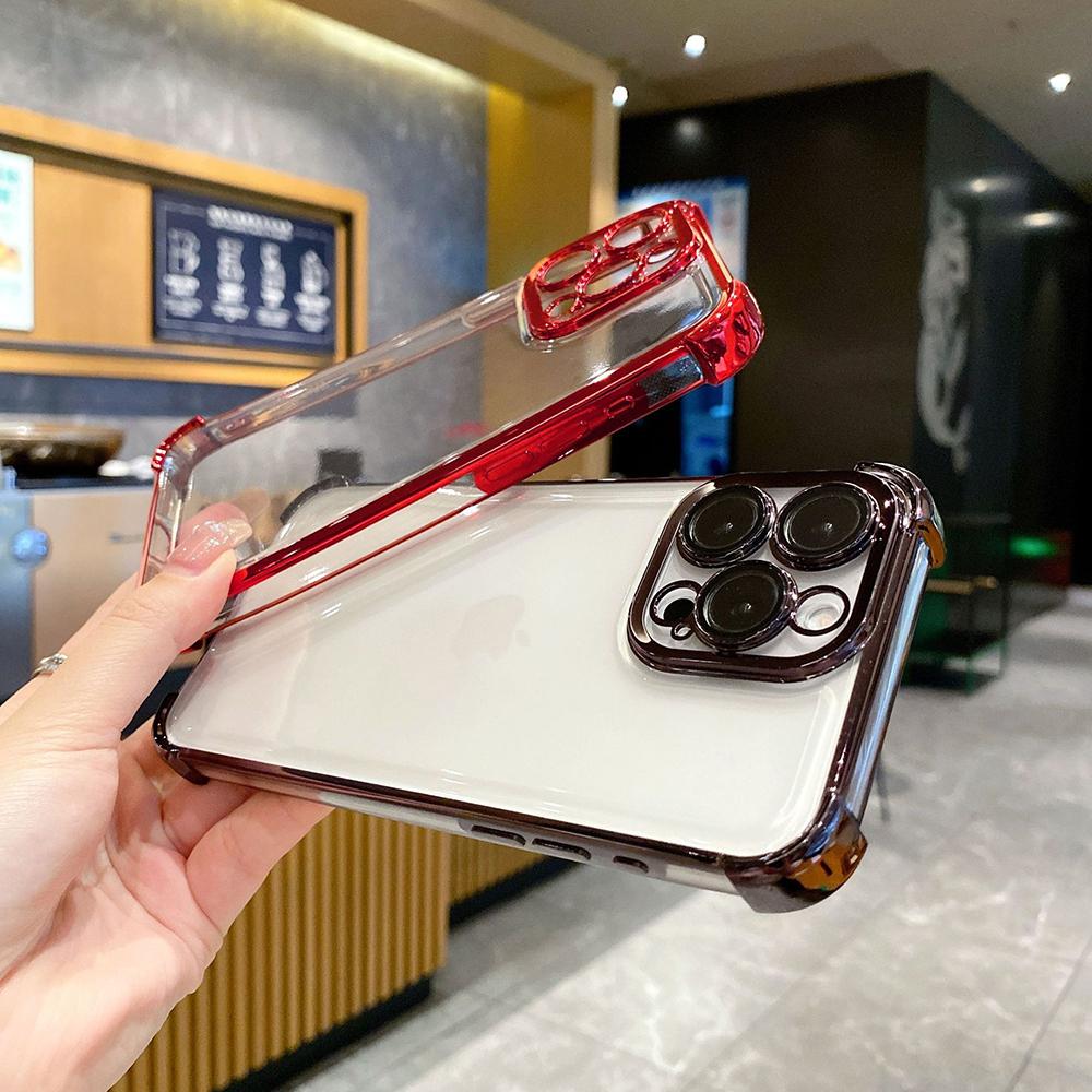 Electroplated Four Corners Anti Drop Transparent Protective Phone Cases for iPhone Huawei Honor OPPO Infinix Itel Tecno