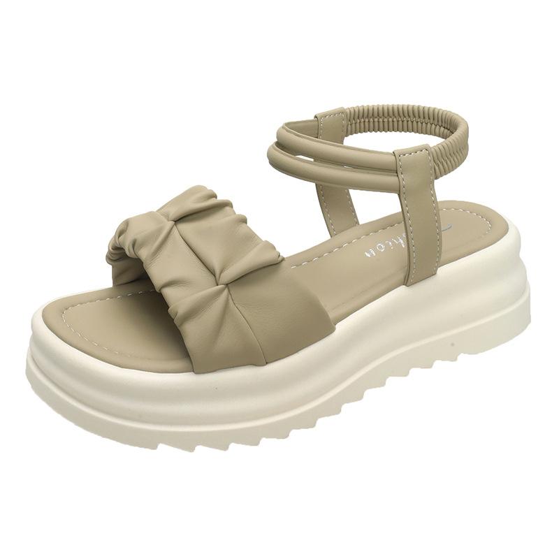 

French Xiaoxiangfeng thick-soled elastic sandals for women 2025 summer thick-soled outer wear fashionable casual soft-soled sandals for women 41 хакі