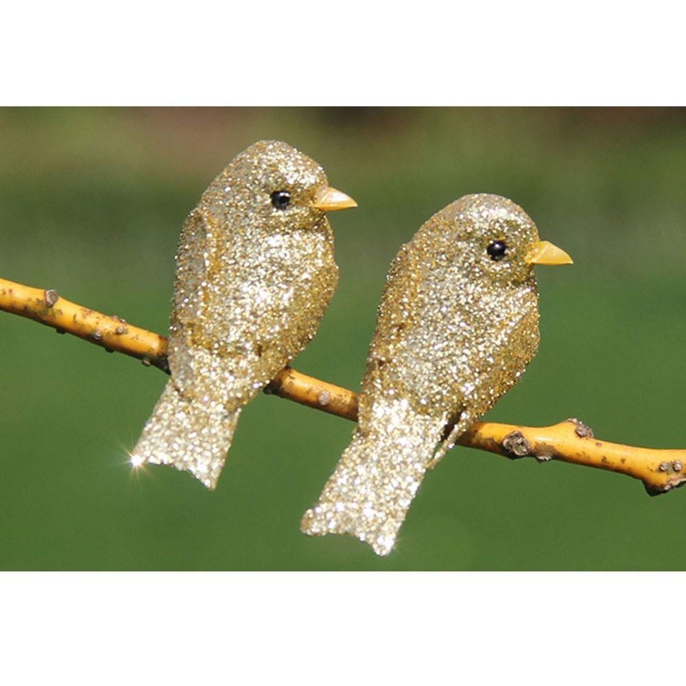 12PCS Multicolor Artificial Birds Gold Powder with Clips Faux Bird Photo Props Foam Simulation Bird Model Landscape Making