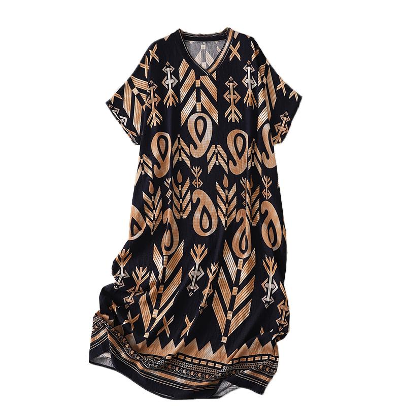 Short Sleeve Plus Size Cotton Vintage Floral New In Dresses for Women Casual Loose Long Summer Dress