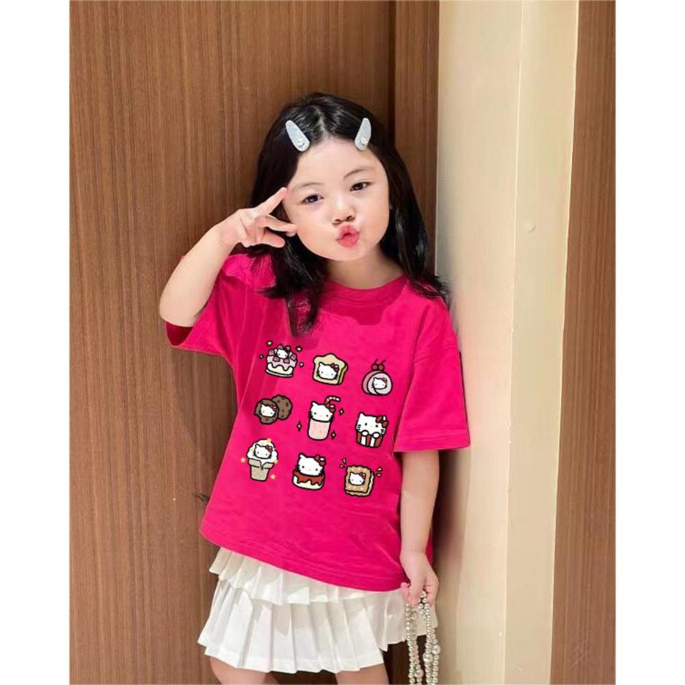 Cute Kitty short sleeved T-shirt for children's summer casual wear