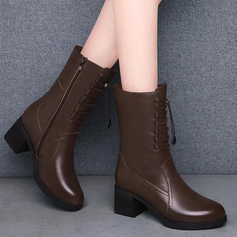 Fashion Autumn Winter Warm Leather Women's Half High Boots Gyaru Goth Work Trend 2025 Footwear on Promotion Pu Hot Ladies Mid Calf Shoes