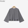ZANZEA Women Casual Round Neck Solid Color 3/4 Sleeve Loose Blouse