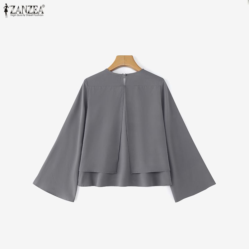 ZANZEA Women Casual Round Neck Solid Color 3/4 Sleeve Loose Blouse