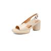 Krazing Pot Kuhleder Peeptoe Größe 41 Runde Hohe Absätze Sommerschuhe Schnallenriemen Beige Farbe Vintage Sandalen