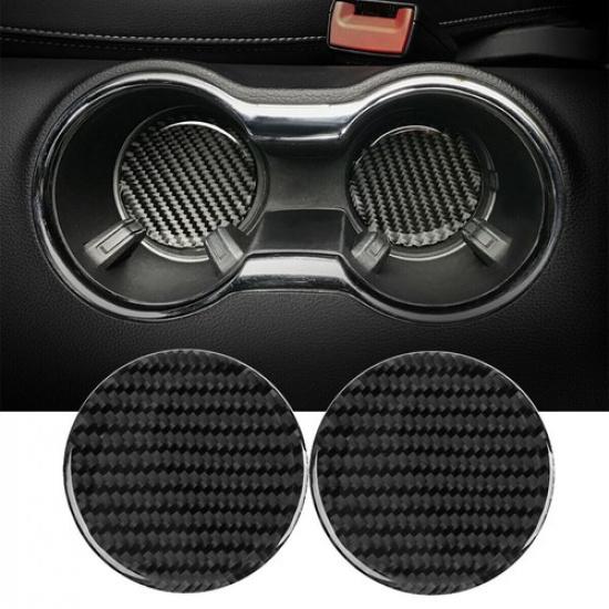 For Ford Mustang 2015- Cup Holder Coasters Pad Waterproof Real Carbon Fiber