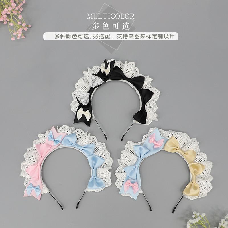 Handmade cute olita hair accessories lo girl coffee maid headband lace bow headgear decoration