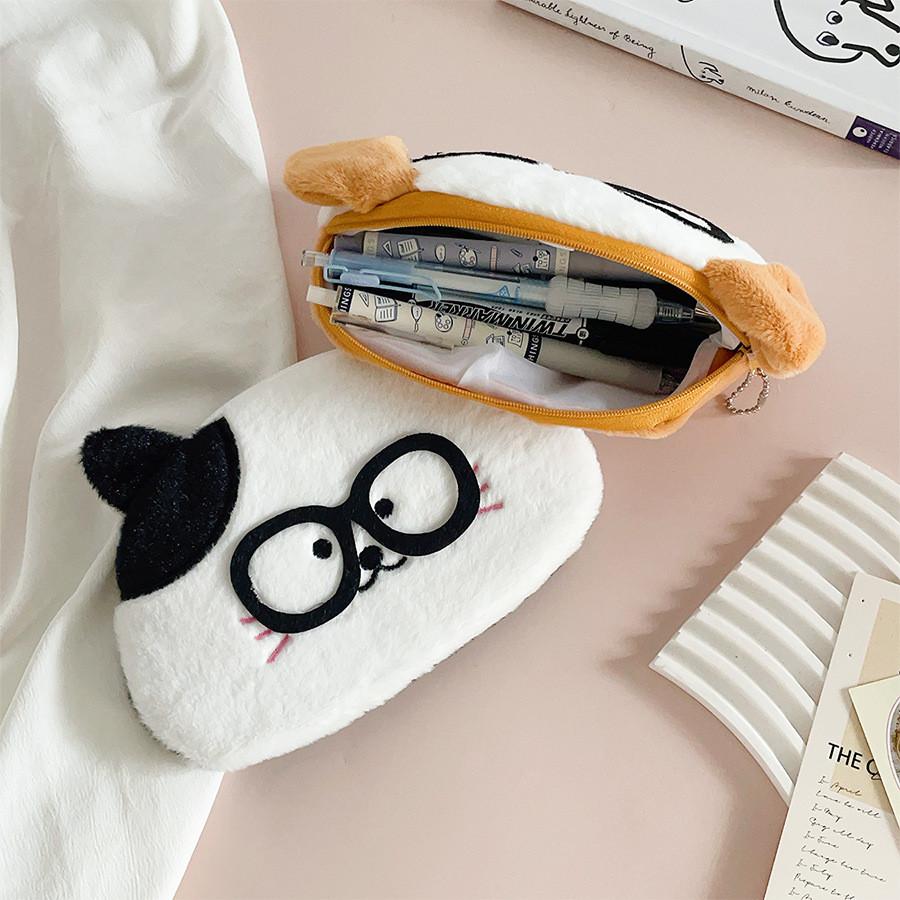 Plush Dog Pencil Case With Large Capacity For Kids Stationery Storage