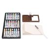 Mini Watercolor Paint Set 15 Grid Wood Palette 24 Colors Portable Sketchbook Painting Kit Watercolor Travel Set