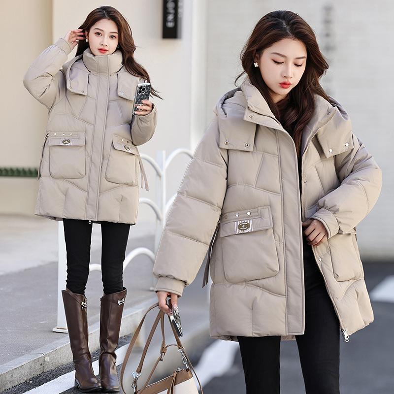 Loose Mid-length Down Padded Jacket Thickened Women's Casual Fashion Windproof Bread Jacket Versatile Hooded Cotton Jacket