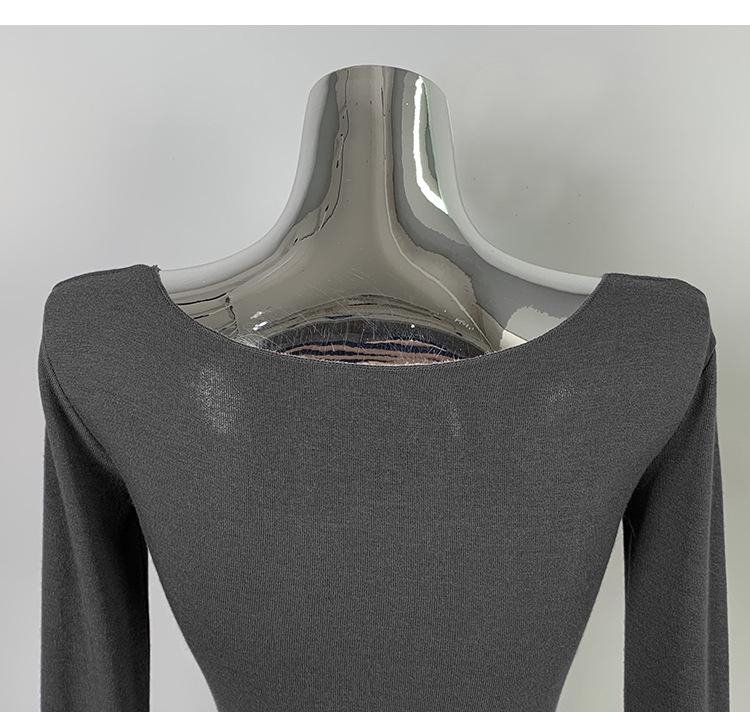Korean Women's Soft Slimming U-neck Long Sleeve T-shirt