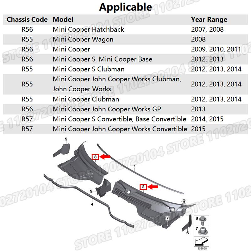 for 2007-2015 BMW LHD Mini Cooper Clubman Hatchback Wagon Windshield Wiper Cowl Panel Cover R55 R56 R57 51132751209 51132751210