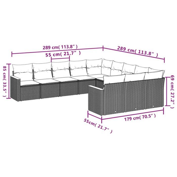 VidaXL Salon de Jardin avec Coussins 11 pcs, Canapés de Terrasse, Ensemble de Meubles de Patio, Mobilier d'Extérieur, Noir 3226426