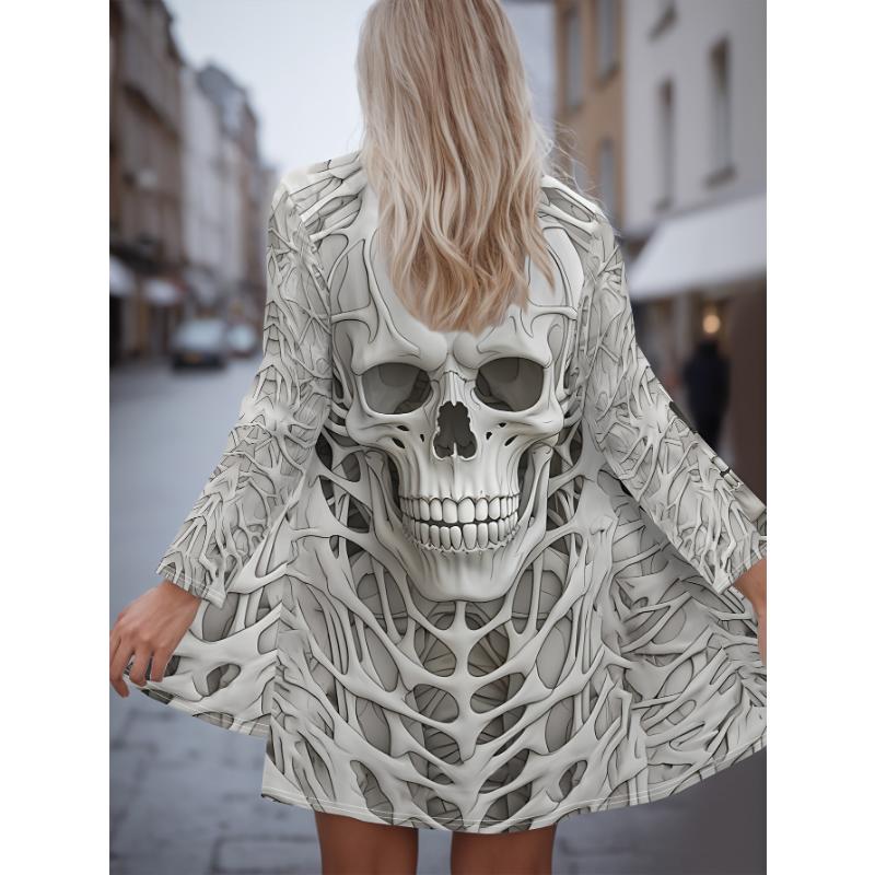 

2025 Women s Skull Printed Long Sleeve Cardigan, Polyester Open Front, Lightweight Cover Up, Spring Autumn Casual Coat 5XL