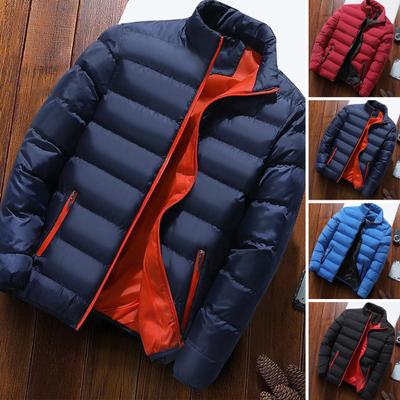 Herren-Wintermantel, gepolstert, dick, einfarbig, Reißverschluss, Stehkragen, lange Ärmel, winddicht, weich, warm, kältebeständig, Herrenjacke