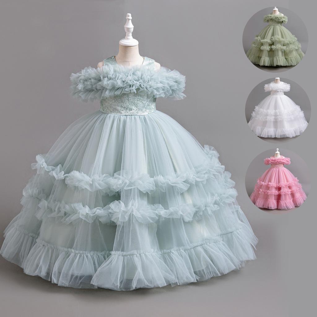 Elegant Dress Girls Flower Wedding Wedding Long Embroidered Panto Skirt Piano Performance Girl Dress