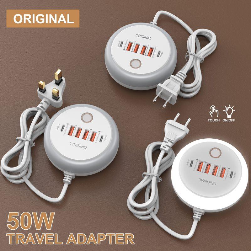 50W USB C PD Charger 6 Ports Fast Charging Station with Touch LED Light Travel Charger for iPhone 15 Samsung Xiaomi Quick Charge
