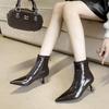 Drunk senior thin heel pointed short boots women's rear zipper high heel thin boots show thin temperament versatile short tube