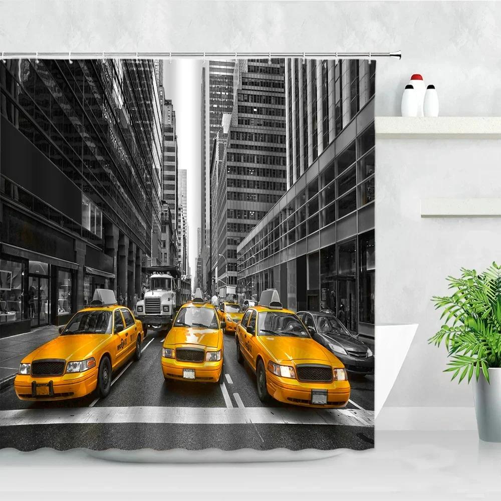 Black White New York City Scenery Shower Curtains Set 3D Building Home Wall Backdrop Decor Nordic Polyester Bathroom Bath Screen