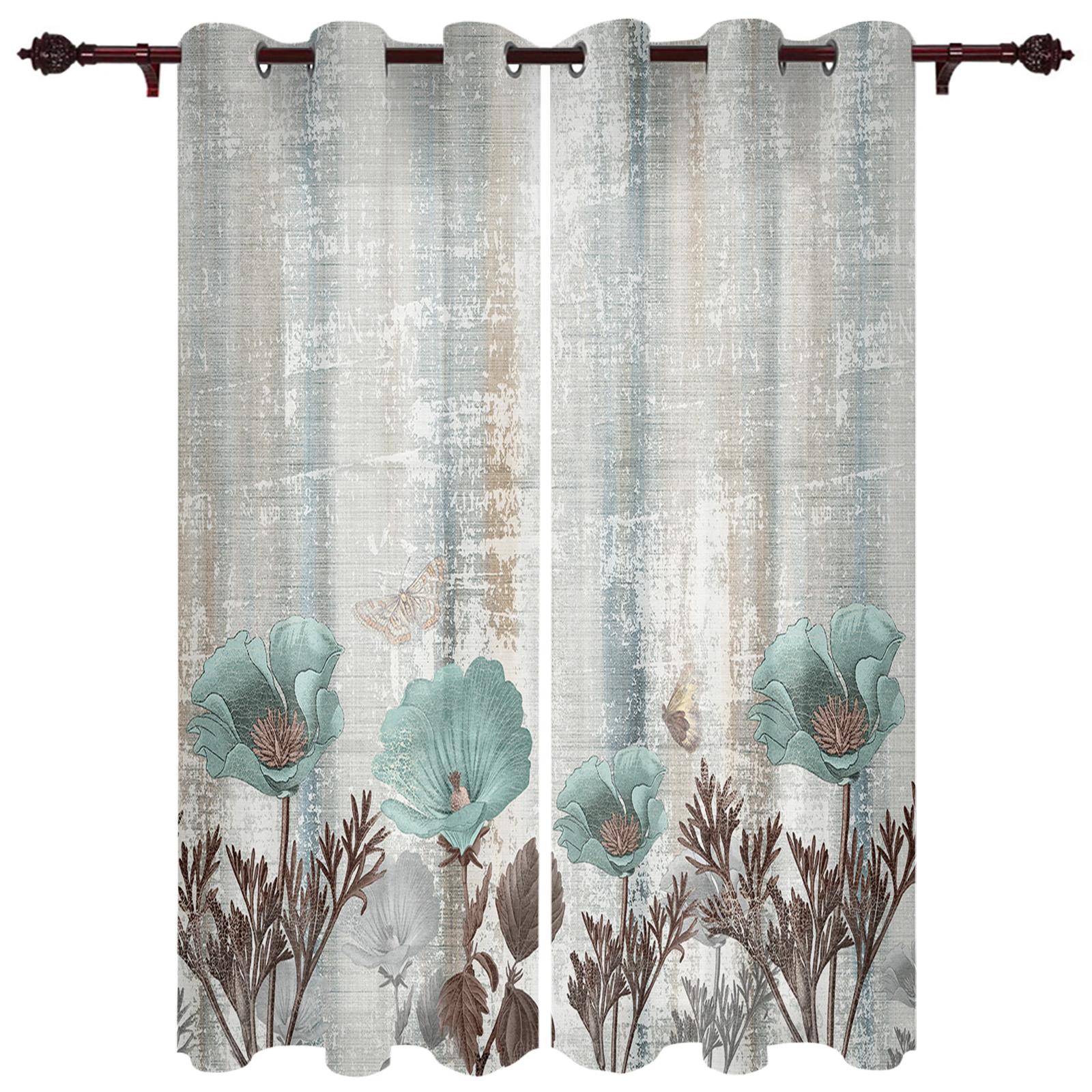 Винтажная занавеска на окно с цветком тюльпана и бабочкой — фото 14